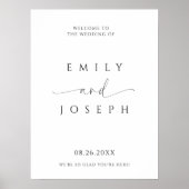 Minimalistische Schwarz-Weiß-Script-Hochzeit willk Poster (Vorne)