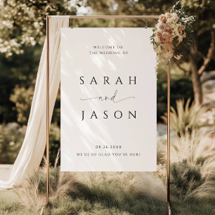 Minimalistische Schwarz-Weiß-Script-Hochzeit willk Poster