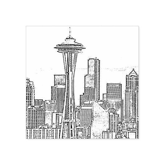Minimalistische Schwarz-Weiß-Seattle-Skyline Gummistempel (Prägung)