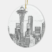 Minimalistische Schwarz-Weiß-Seattle-Skyline Keramik Ornament (Links)