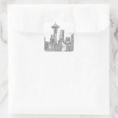 Minimalistische Schwarz-Weiß-Seattle-Skyline Quadratischer Aufkleber (Tasche)