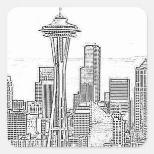 Minimalistische Schwarz-Weiß-Seattle-Skyline Quadratischer Aufkleber