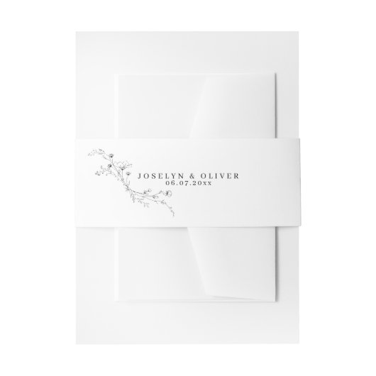 Minimalistische Schwarz-Weiß-Skizzenblütenhochzeit Einladungsbanderole (Vorderseite Beispiel)