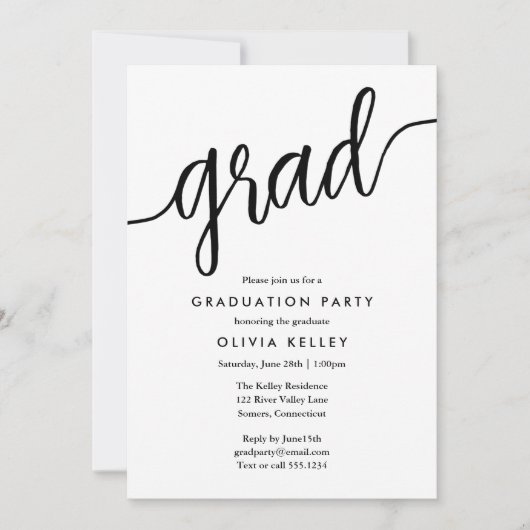 Minimalistische Schwarz-Weiß-Skripterkennungsparte Einladung (Vorderseite)