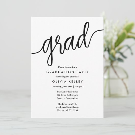 Minimalistische Schwarz-Weiß-Skripterkennungsparte Einladung (Stehend Vorderseite)