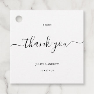 Minimalistische Schwarz-Weiß-Skripthochzeit Geschenkanhänger