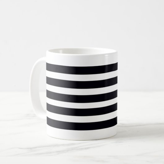 Minimalistische Schwarz-Weiß-Streifen Kaffeetasse (Vorderseite Links)