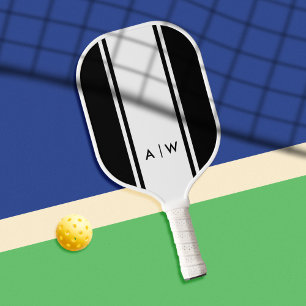 Minimalistische Schwarz-Weiß-Streifen Modernes Mon Pickleball Schläger