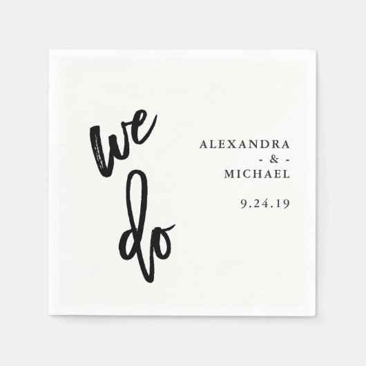 Minimalistische Schwarz-Weiß-Typografie-Hochzeit Serviette (Vorderseite)