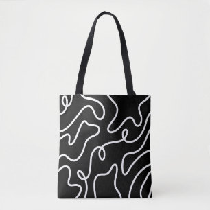 Minimalistische Schwarz-Weiß-Wellentinienkunst  Tasche