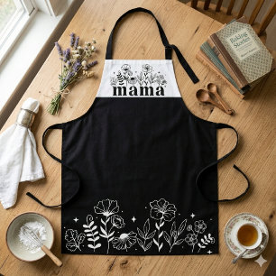 Minimalistische Schwarz-Weiß-Wildblume Mama Schürze