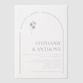 Minimalistische Schwarz-Weiß-Wildblume Pergament Einladungen (Vorderseite)