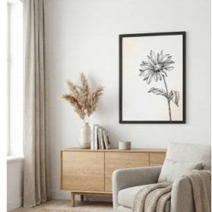 Minimalistische Schwarz-Weiß-Wildblumen-Linienstud Poster
