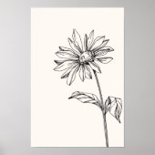 Minimalistische Schwarz-Weiß-Wildblumen-Linienstud Poster (Vorne)