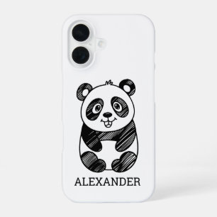 Minimalistische Schwarz-Weiß-Zeichnung eines süßen iPhone 16 Hülle