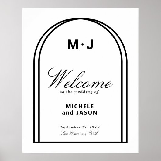 Minimalistische Schwarz-weiße Arch Einfache Begrüß Poster (Vorne)