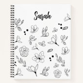 Minimalistische Schwarz-weiße Blumen Personalisier Notizblock (Vorderseite)