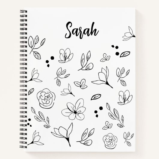 Minimalistische Schwarz-weiße Blumen Personalisier Notizblock (Vorderseite)
