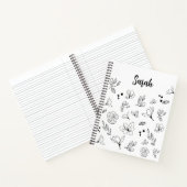 Minimalistische Schwarz-weiße Blumen Personalisier Notizblock (Innenseite)