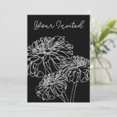 Minimalistische Schwarz-weiße Blumenlinie zeichnen Einladung (Stehend Vorderseite)