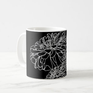 Minimalistische Schwarz-weiße Blumenlinie zeichnen Kaffeetasse