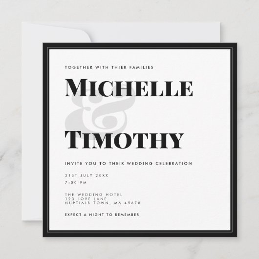 Minimalistische Schwarz-weiße Bold Typografy Weddi Einladung (Vorderseite)