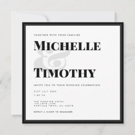 Minimalistische Schwarz-weiße Bold Typografy Weddi Einladung