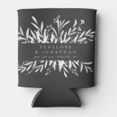 Minimalistische Schwarz-weiße botanische Hochzeit Dosenkühler (Vorderseite)