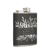 Minimalistische Schwarz-weiße botanische Hochzeit Flachmann (Rechts)