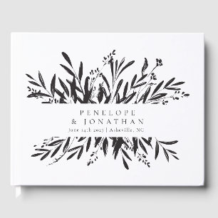 Minimalistische Schwarz-weiße botanische Hochzeit Gästebuch