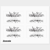 Minimalistische Schwarz-weiße botanische Hochzeit Rechteckiger Aufkleber (Blatt)