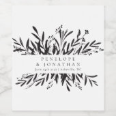 Minimalistische Schwarz-weiße botanische Hochzeit Weinetikett (Einzelnes Label)