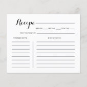 Minimalistische Schwarz-weiße Brautparty Rezept-Ka (Vorderseite)
