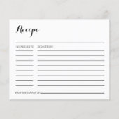 Minimalistische Schwarz-weiße Brautparty Rezept-Ka (Vorderseite)