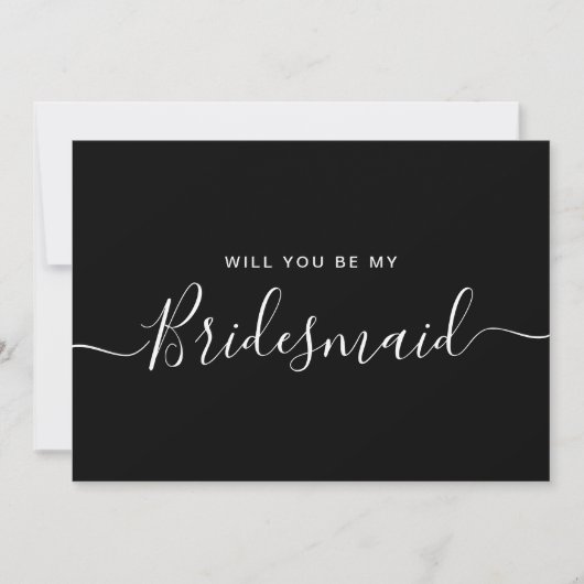 Minimalistische Schwarz-weiße Bridesmaid-Vorschlag Einladung (Vorderseite)