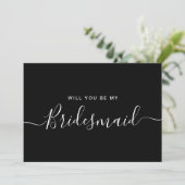 Minimalistische Schwarz-weiße Bridesmaid-Vorschlag Einladung (Stehend Vorderseite)