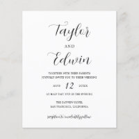 Minimalistische schwarz-weiße Budget-Hochzeitseinl