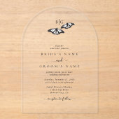 Minimalistische Schwarz-weiße Butterfly-Monogrammh Acryleinladungen (Vorderseite)