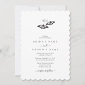 Minimalistische Schwarz-weiße Butterfly-Monogrammh Einladung (Vorderseite)