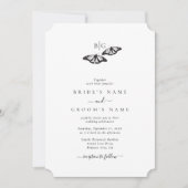 Minimalistische Schwarz-weiße Butterfly-Monogrammh Einladung (Vorderseite)