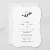 Minimalistische Schwarz-weiße Butterfly-Monogrammh Einladung (Vorderseite)