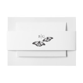 Minimalistische Schwarz-weiße Butterfly-Monogrammh Einladungsbanderole