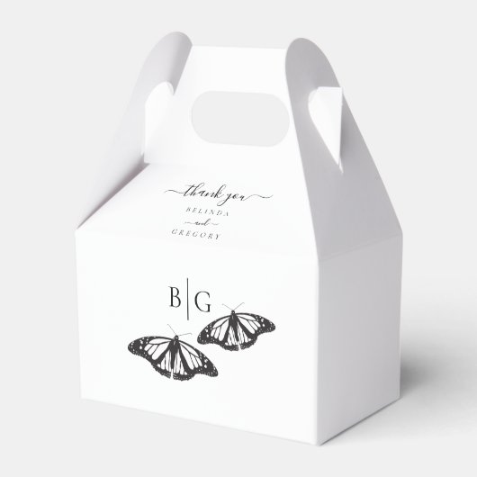 Minimalistische Schwarz-weiße Butterfly-Monogrammh Geschenkschachtel (Vorderseite)