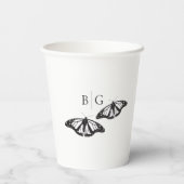 Minimalistische Schwarz-weiße Butterfly-Monogrammh Pappbecher (Rückseite)