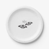 Minimalistische Schwarz-weiße Butterfly-Monogrammh Pappteller (Vorderseite)