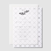 Minimalistische Schwarz-weiße Butterfly-Monogrammh Pergament Einladungen (Versetzt (Einladung))