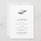 Minimalistische Schwarz-weiße Butterfly-Monogrammh Save The Date (Vorderseite)