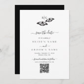 Minimalistische Schwarz-weiße Butterfly-Monogrammh Save The Date (Vorne/Hinten)