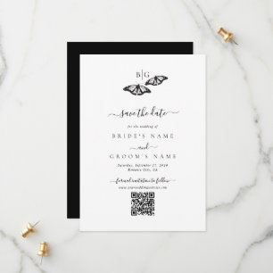 Minimalistische Schwarz-weiße Butterfly-Monogrammh Save The Date