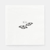 Minimalistische Schwarz-weiße Butterfly-Monogrammh Serviette (Vorderseite)